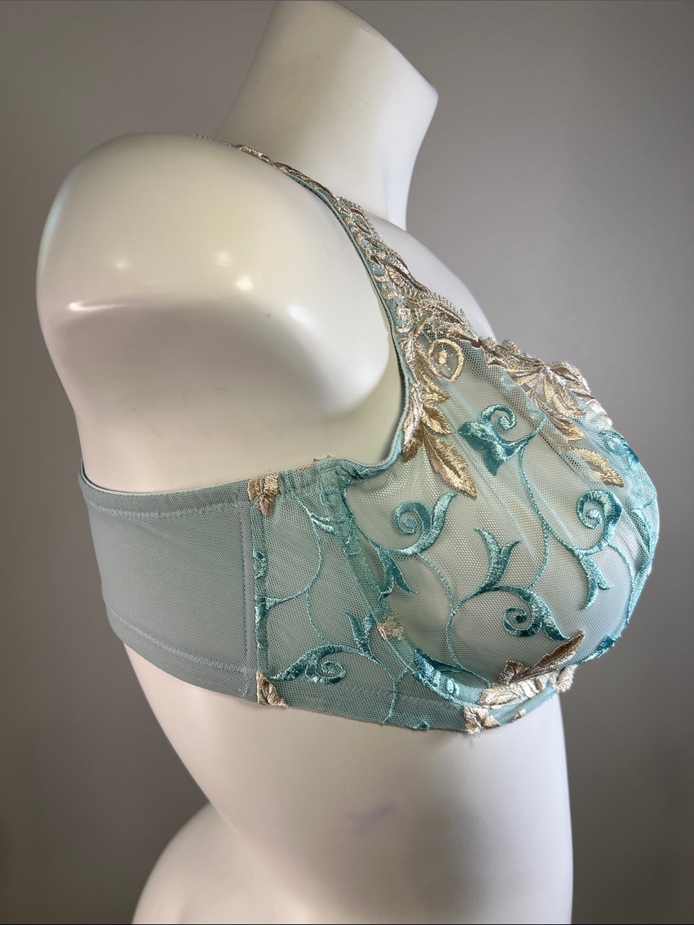 Soma Aqua and Gold Embroidered Sheer Underwire Bra 38D - Picture 3 of 13